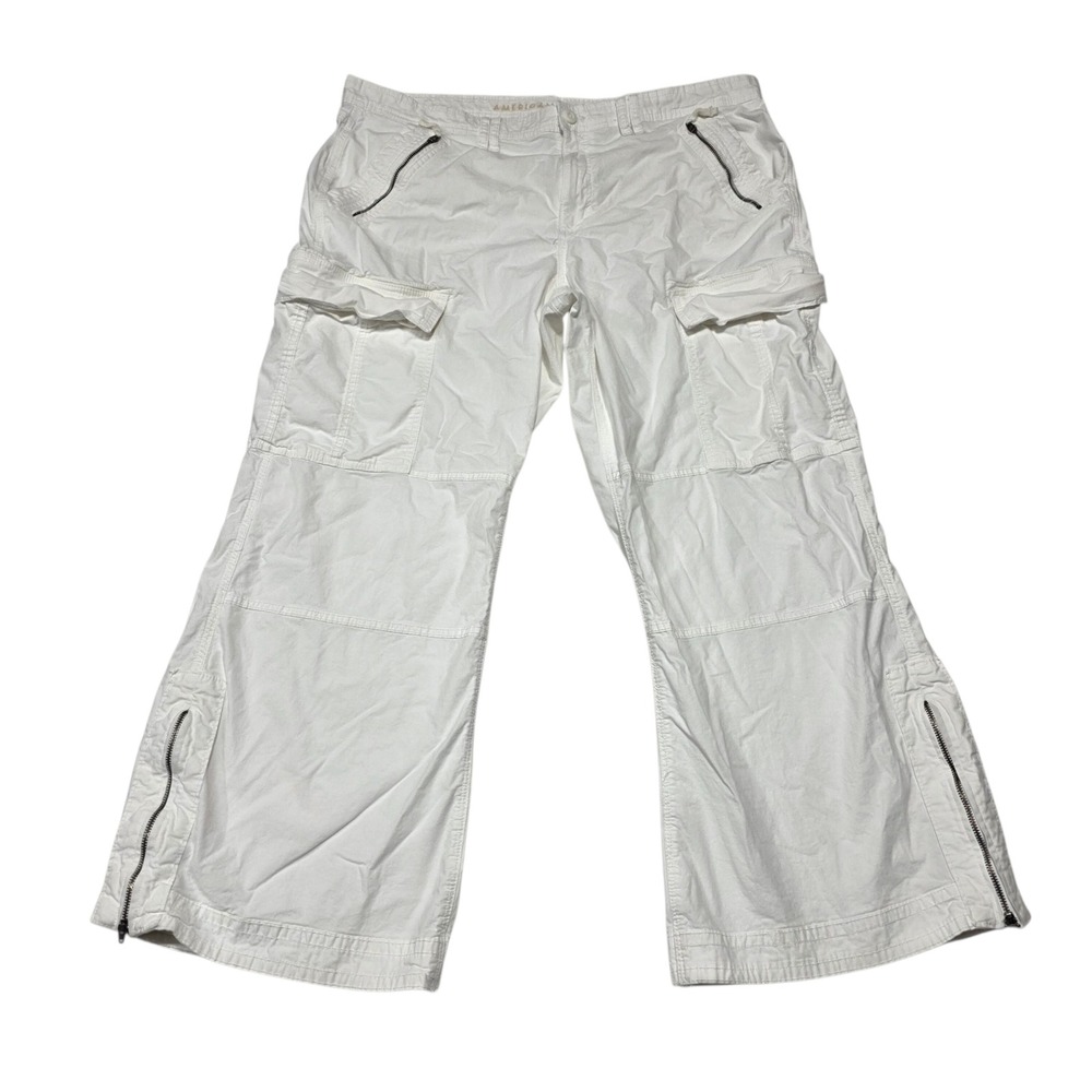 American Eagle‎ Cargo Pants Womens 18 White Low Rise Baggy Flare Y2K Zipper